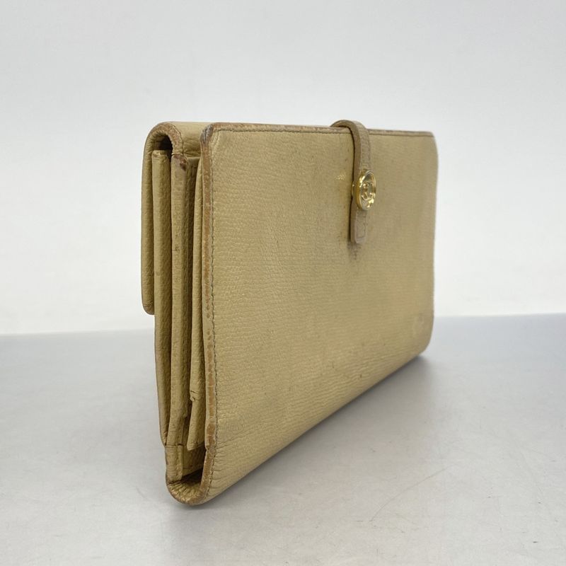 Chanel Long Wallet Coco Button Leather Beige Gold Hardware Women