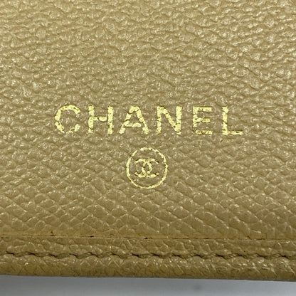 Chanel Long Wallet Coco Button Leather Beige Gold Hardware Women