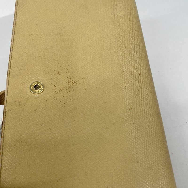 Chanel Long Wallet Coco Button Leather Beige Gold Hardware Women