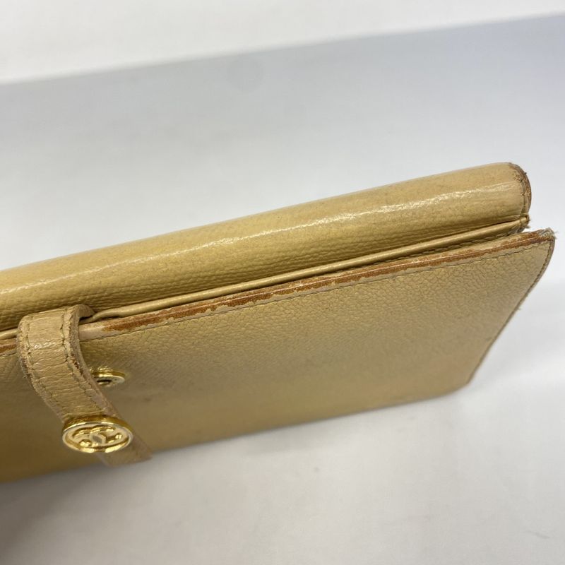 Chanel Long Wallet Coco Button Leather Beige Gold Hardware Women