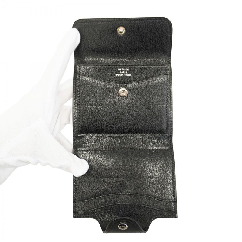 Hermes Coin Case Iliad Ulysse Compact Evercolor Black Silver Hardware B