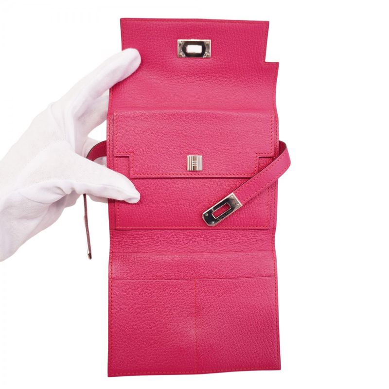 Hermes Trifold Wallet Kelly Wallet Compact Chevre Misol Rose Dilien Silver