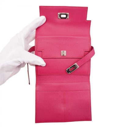 Hermes Trifold Wallet Kelly Wallet Compact Chevre Misol Rose Dilien Silver
