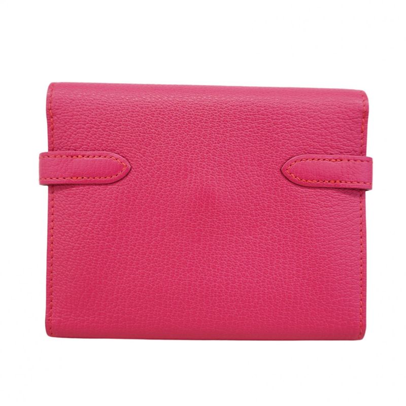 Hermes Trifold Wallet Kelly Wallet Compact Chevre Misol Rose Dilien Silver