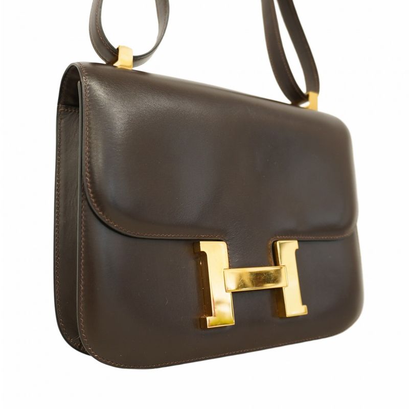 Hermes Shoulder Bag Constance 23 Box Calf Brown Gold Hardware 〇H Engraved Ladies