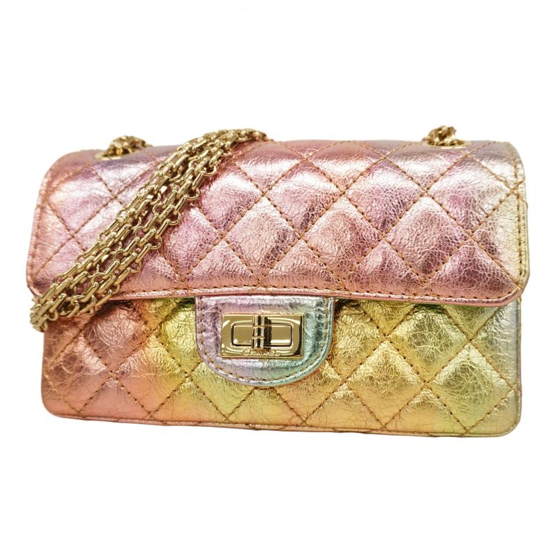 Chanel Shoulder Bag 2.55 Metallic Leather Multicolor Chien Pan Gold Hardware