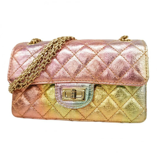 Chanel Shoulder Bag 2.55 Metallic Leather Multicolor Chien Pan Gold Hardware