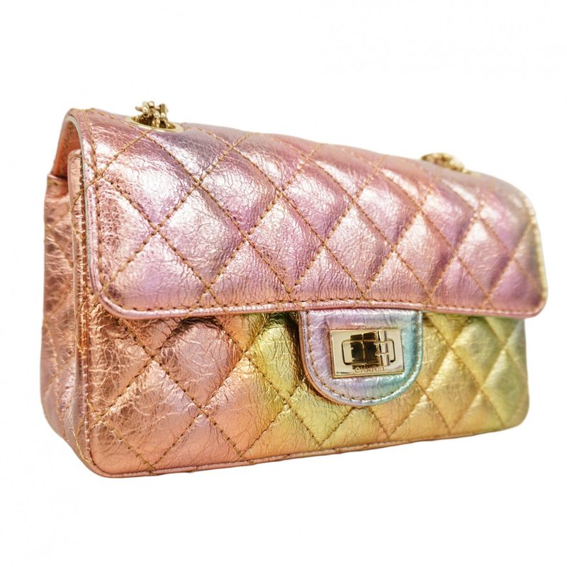 Chanel Shoulder Bag 2.55 Metallic Leather Multicolor Chien Pan Gold Hardware