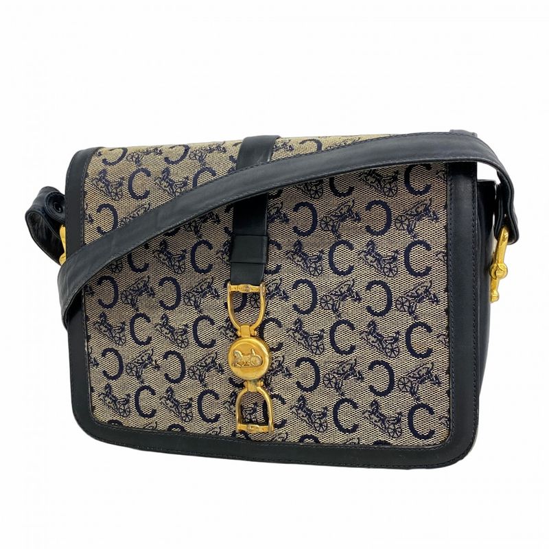 Celine Shoulder Bag C Macadam Carriage Hardware Canvas Navy Gold Hardware Women
