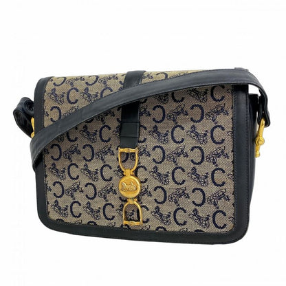 Celine Shoulder Bag C Macadam Carriage Hardware Canvas Navy Gold Hardware Women
