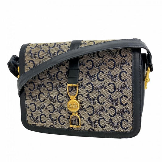 Celine Shoulder Bag C Macadam Carriage Hardware Canvas Navy Gold Hardware Women