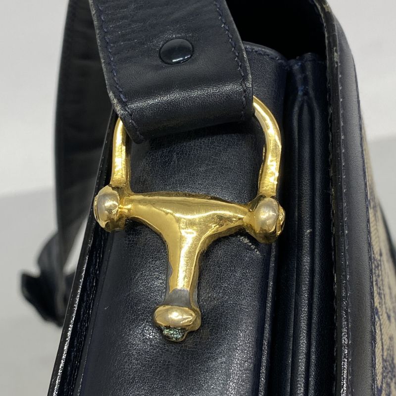 Celine Shoulder Bag C Macadam Carriage Hardware Canvas Navy Gold Hardware Women