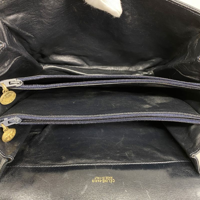 Celine Shoulder Bag C Macadam Carriage Hardware Canvas Navy Gold Hardware Women