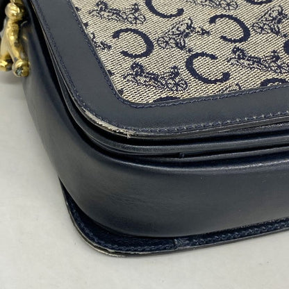 Celine Shoulder Bag C Macadam Carriage Hardware Canvas Navy Gold Hardware Women