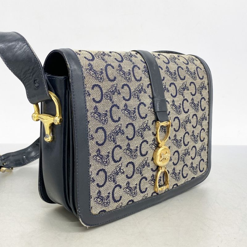 Celine Shoulder Bag C Macadam Carriage Hardware Canvas Navy Gold Hardware Women