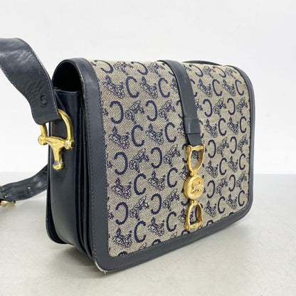 Celine Shoulder Bag C Macadam Carriage Hardware Canvas Navy Gold Hardware Women