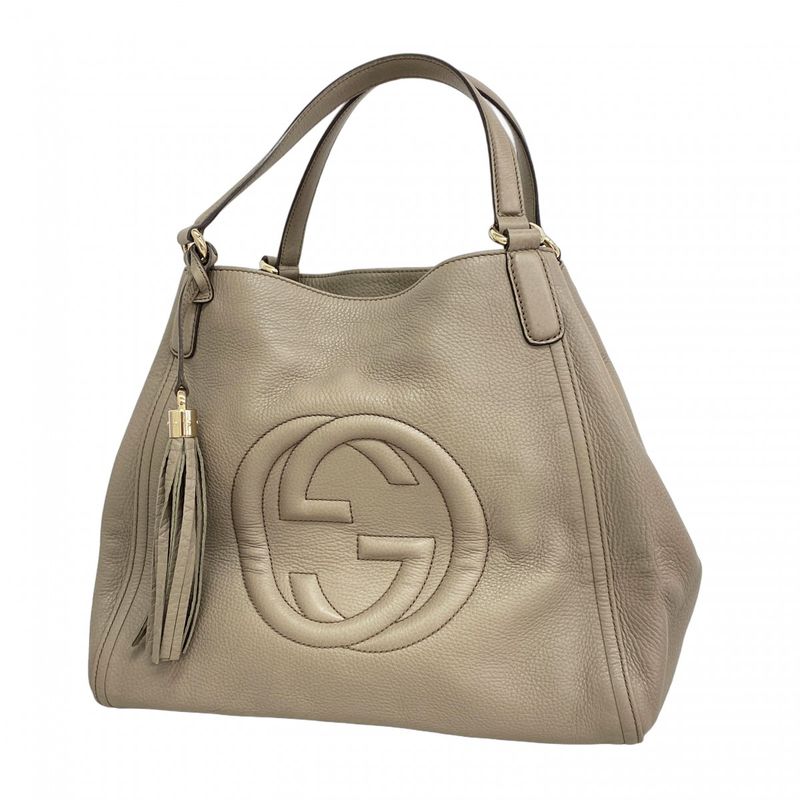 Gucci Tote Bag Soho 282309 Leather Grey Chien Pan Gold Hardware Women's