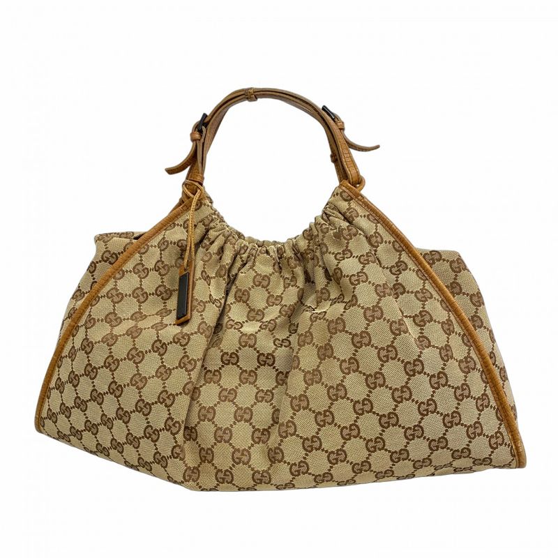 Gucci Handbag GG Canvas 76554 Canvas Brown Silver Hardware Women