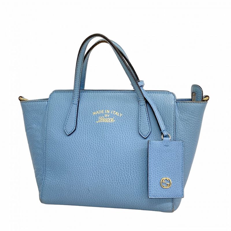 Gucci Handbag Swing 368827 Leather Blue Chien Pan Gold Hardware Women's