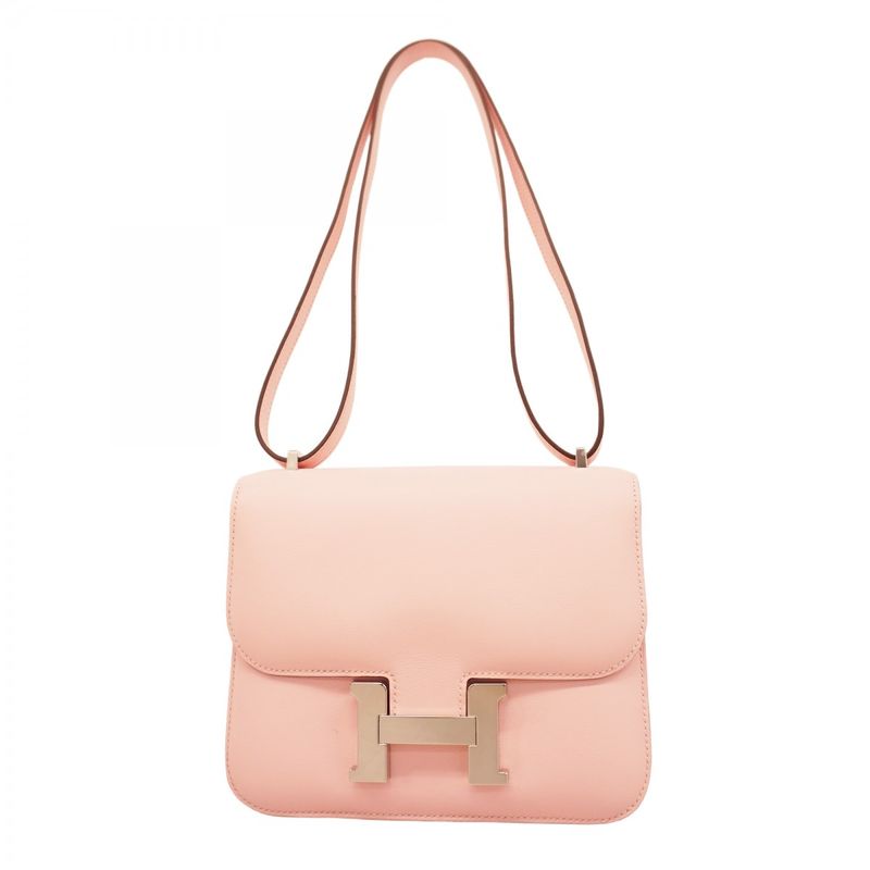Hermes Shoulder Bag Constance Mini Swift Rose Sakura Silver Hardware W Engraved