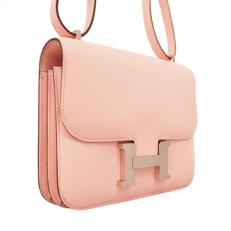 Hermes Shoulder Bag Constance Mini Swift Rose Sakura Silver Hardware W Engraved