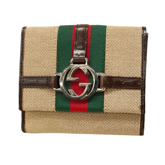 Gucci Wallet Sherry Line 115081 Canvas Brown Silver Hardware Women
