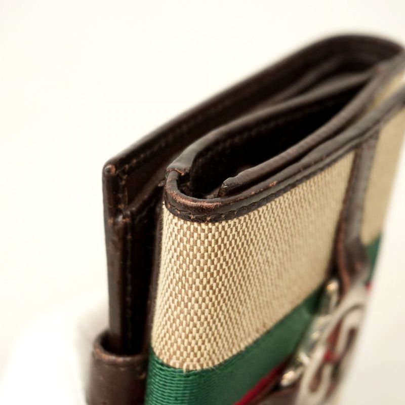 Gucci Wallet Sherry Line 115081 Canvas Brown Silver Hardware Women