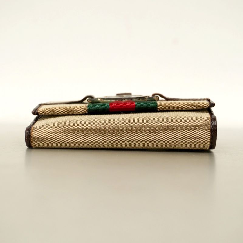 Gucci Wallet Sherry Line 115081 Canvas Brown Silver Hardware Women