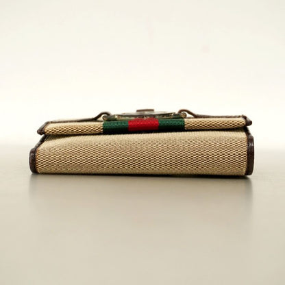 Gucci Wallet Sherry Line 115081 Canvas Brown Silver Hardware Women