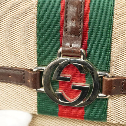 Gucci Wallet Sherry Line 115081 Canvas Brown Silver Hardware Women