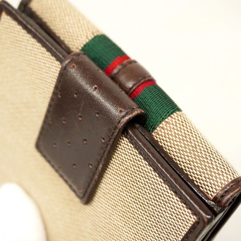 Gucci Wallet Sherry Line 115081 Canvas Brown Silver Hardware Women