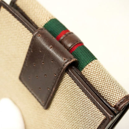 Gucci Wallet Sherry Line 115081 Canvas Brown Silver Hardware Women
