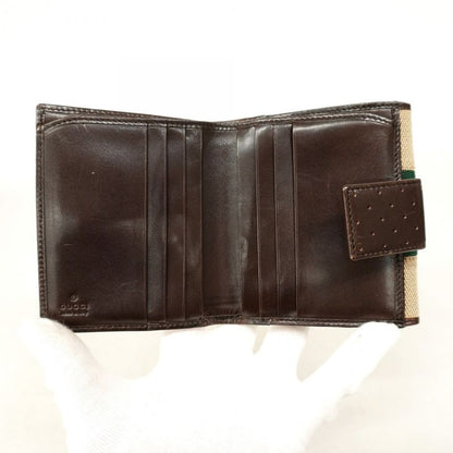 Gucci Wallet Sherry Line 115081 Canvas Brown Silver Hardware Women