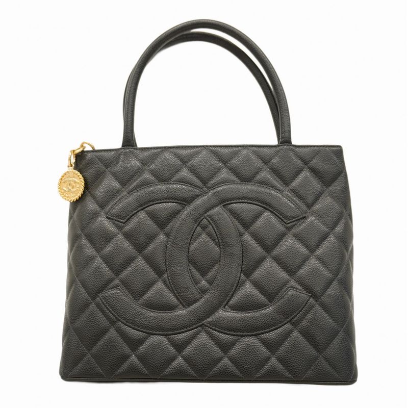 Chanel Tote Bag Revival Tote Caviar Skin Black Gold Hardware Women's