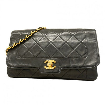 Chanel Shoulder Bag Matelasse Diana Lambskin Black Gold Hardware Women