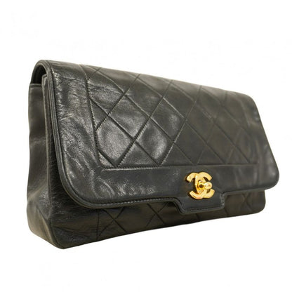 Chanel Shoulder Bag Matelasse Diana Lambskin Black Gold Hardware Women