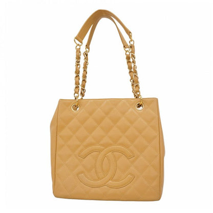 Chanel Shoulder Bag Matelasse Caviar Skin Beige Women's
