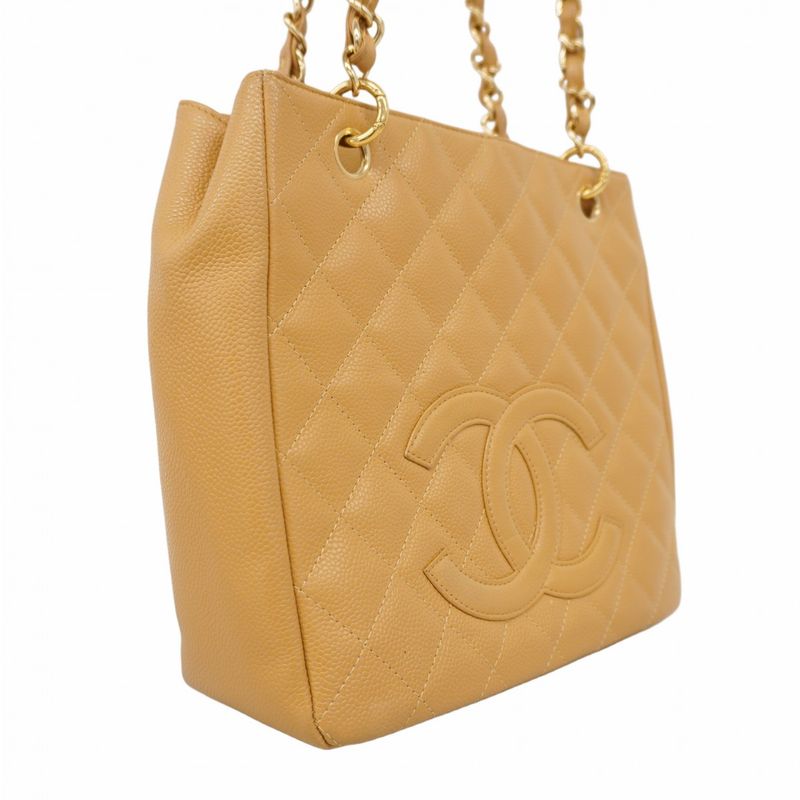 Chanel Shoulder Bag Matelasse Caviar Skin Beige Women's