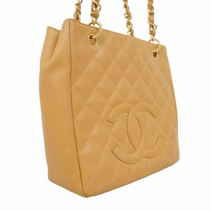 Chanel Shoulder Bag Matelasse Caviar Skin Beige Women's