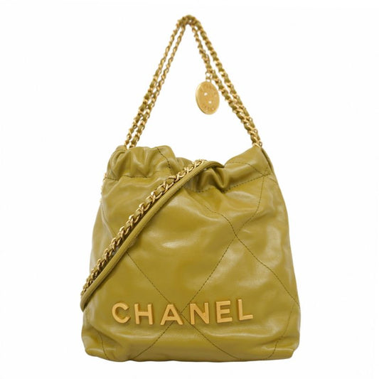 Chanel Handbag Chanel 22 Calfskin Khaki Gold Hardware 2way Bag Ladies