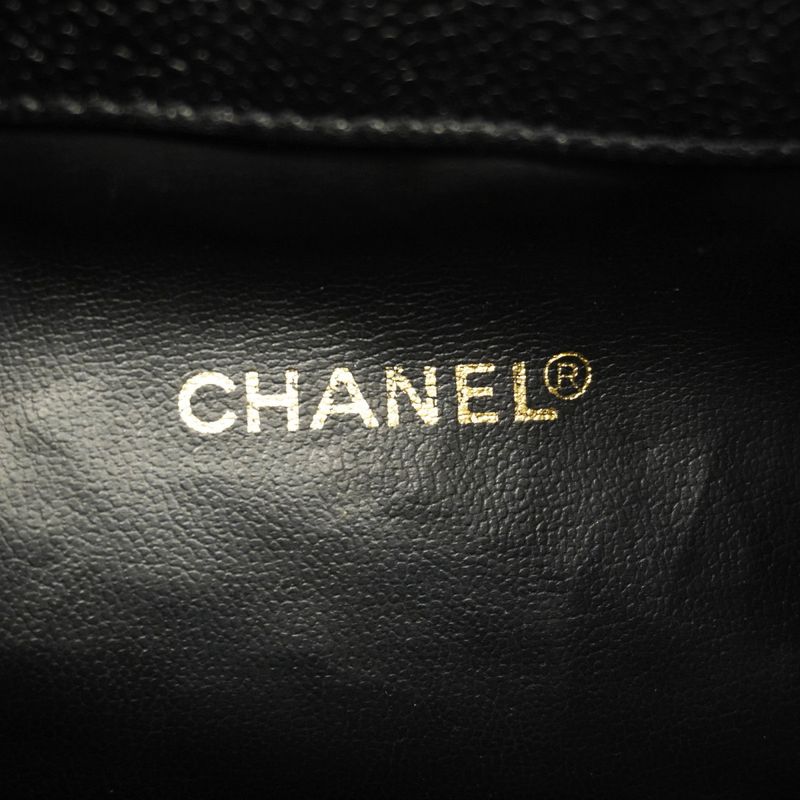 Chanel Shoulder Bag Triple Coco Caviar Skin Black Gold Hardware Women
