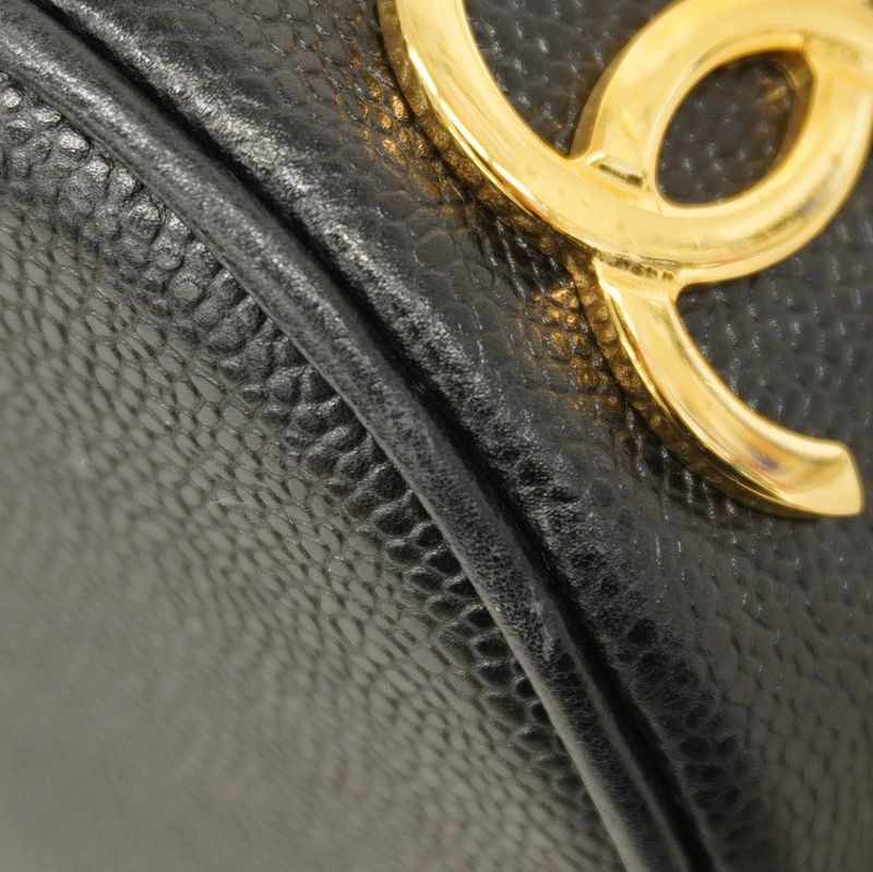 Chanel Shoulder Bag Triple Coco Caviar Skin Black Gold Hardware Women