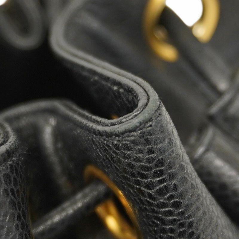 Chanel Shoulder Bag Triple Coco Caviar Skin Black Gold Hardware Women