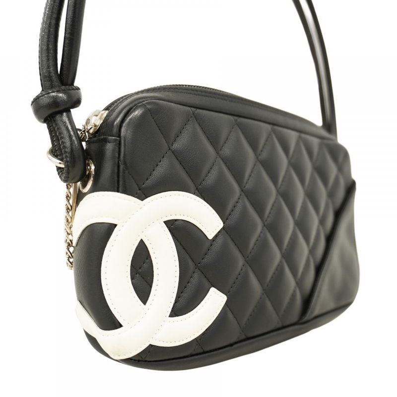 Chanel Shoulder Bag Cambon Lambskin Black Silver Hardware Women