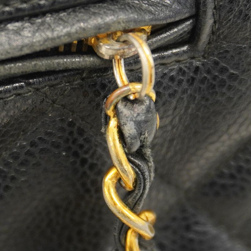 Chanel Shoulder Bag Matelasse Caviar Skin Black Gold Hardware Women