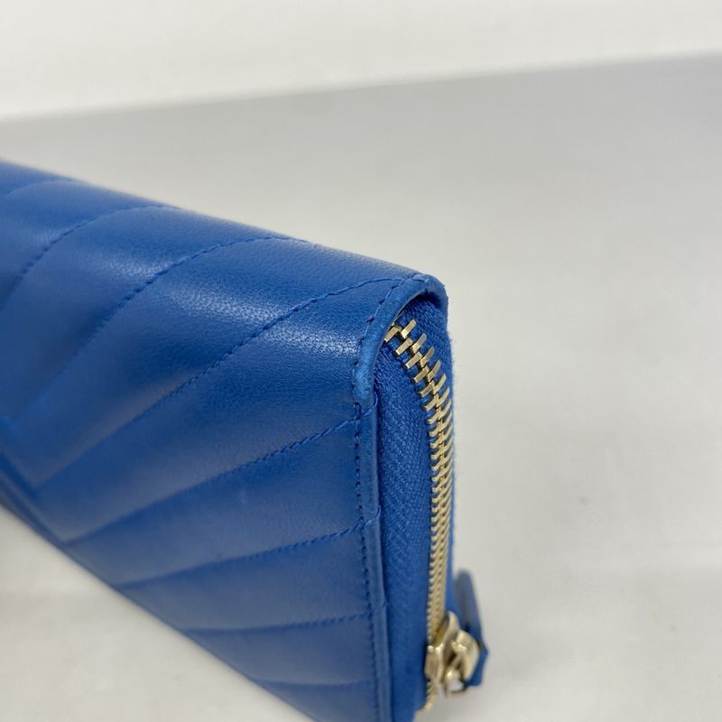 Chanel Long Wallet V-stitched Lambskin Blue Chien Pan Gold Hardware Women