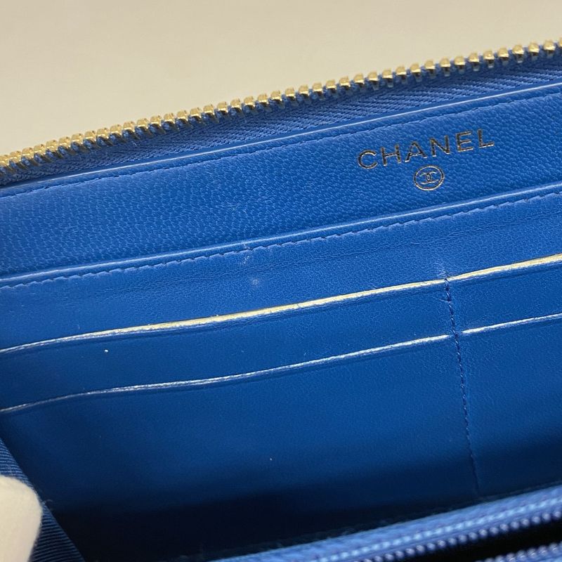 Chanel Long Wallet V-stitched Lambskin Blue Chien Pan Gold Hardware Women