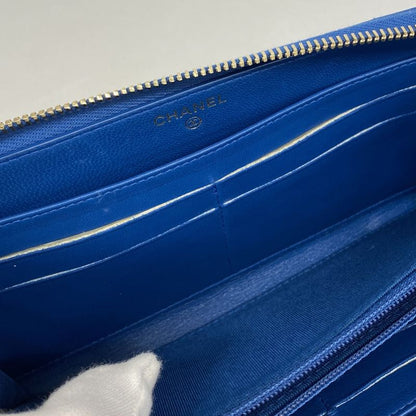 Chanel Long Wallet V-stitched Lambskin Blue Chien Pan Gold Hardware Women