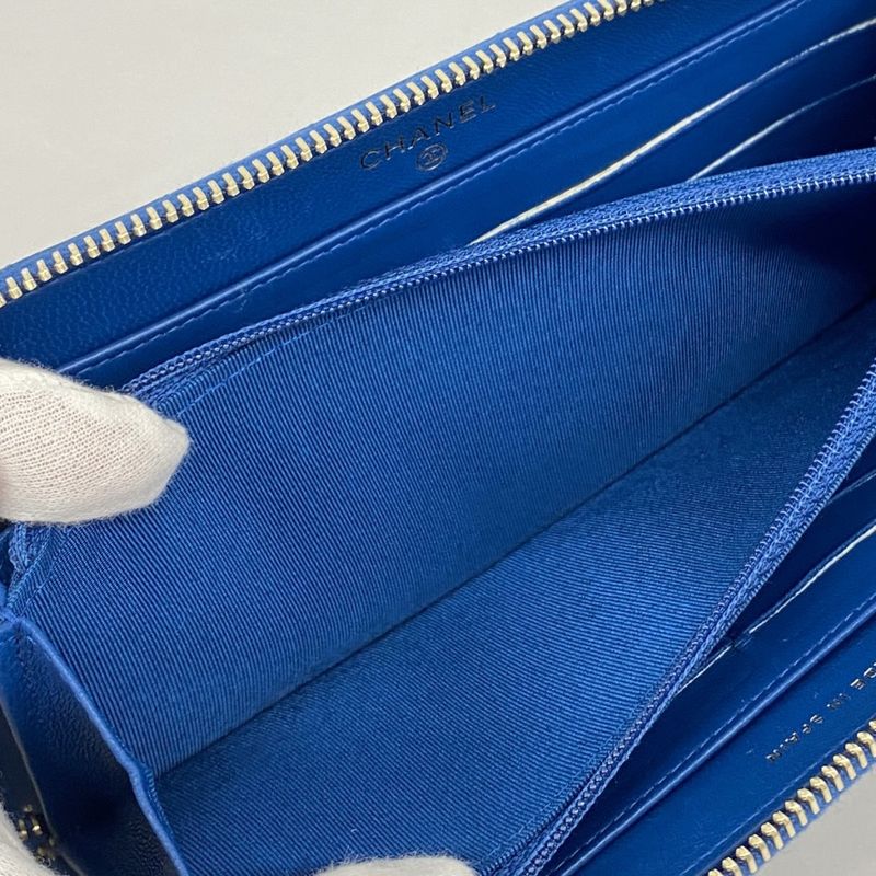 Chanel Long Wallet V-stitched Lambskin Blue Chien Pan Gold Hardware Women