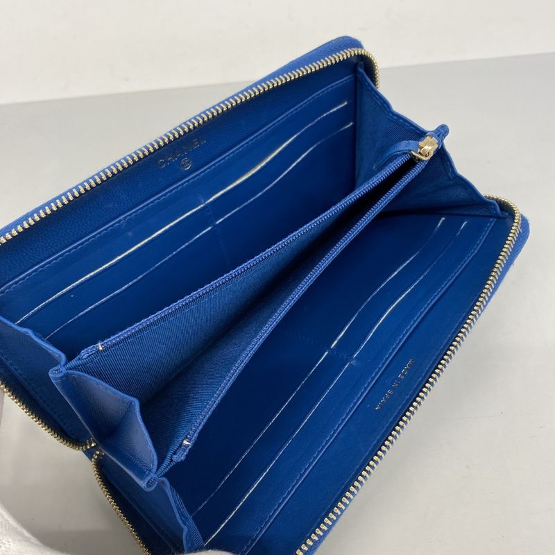 Chanel Long Wallet V-stitched Lambskin Blue Chien Pan Gold Hardware Women